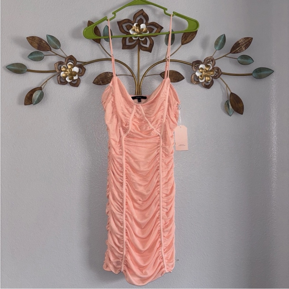 Blashe Womens Peach Bodycon Ruched Spaghetti Strap Dress Size Large